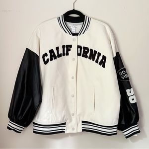 Birch and Stone Black White Varsity Bomber Jacket Size XL California